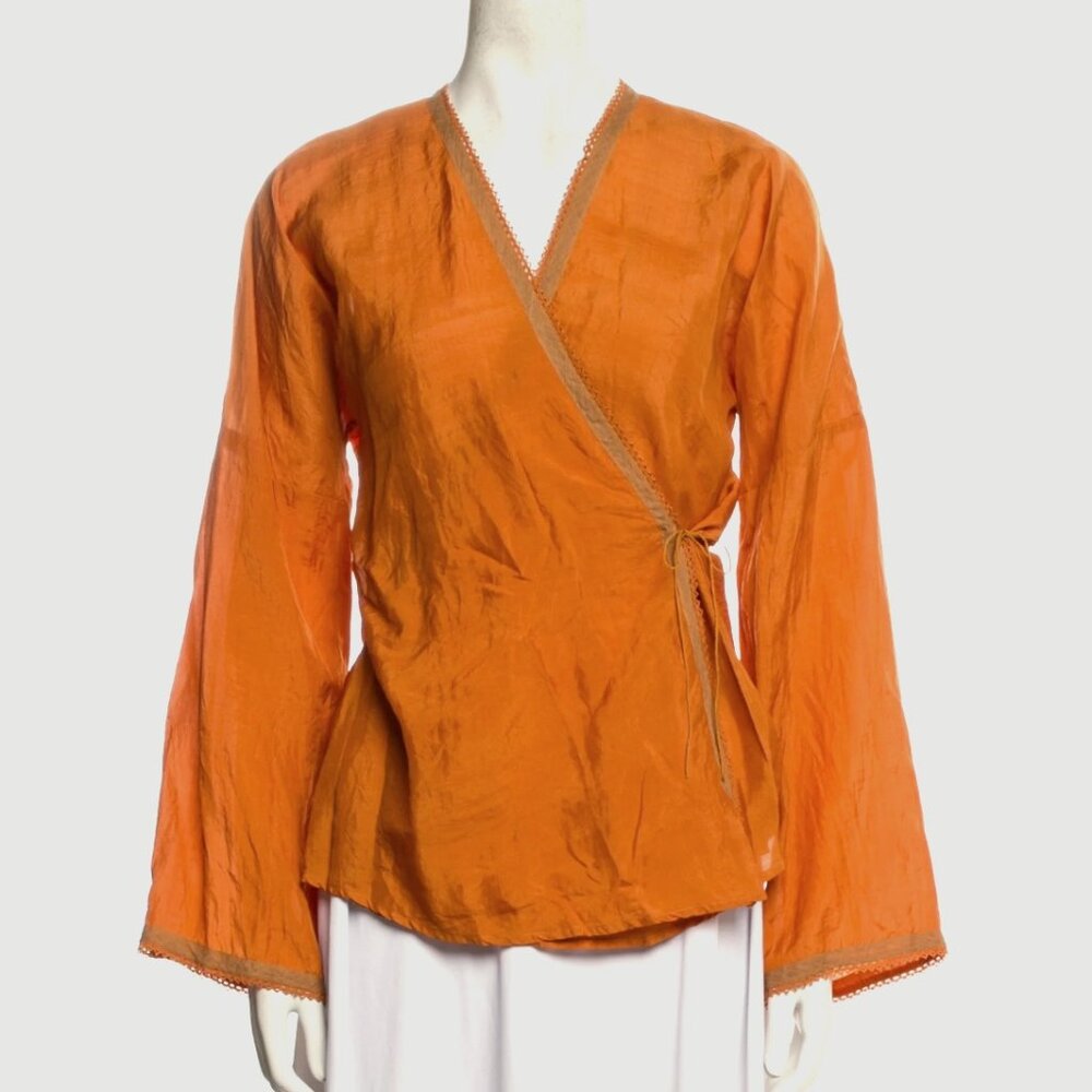 DOSA Woman's orange ballet style wrap top or jacket 100% silk  Dosa Size 2 Small